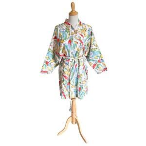 Susan Dunn Women's Vintage Parrot Robe Belted Art to Wear Artsy USA Pockets